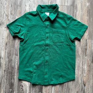 Like New Hanna Andersson Short Sleeve Button Down Green Polo Shirt 6/7 Boys